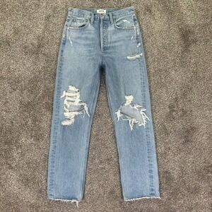 Agolde 90s High-Rise Relaxed Fit Distressed Jeans Womens 25 Button Fly Denim